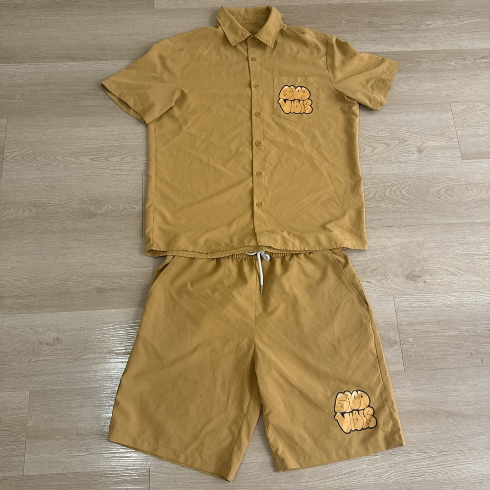 Men's Casual Tan Shirt and Shorts Set